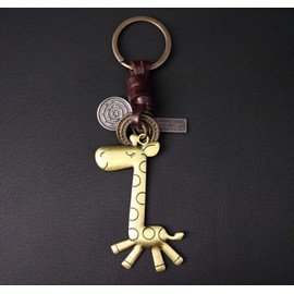 AuPra Giraffe KeyChain Gift Women & Men Leather 3D Animal KeyRing Girl & Boy Home Car Door Keys Holder Funny Present