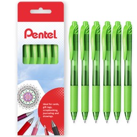 Pentel Energel X BL107 Retractable Gel Rollerball Pens - 0.7mm Nib - Pack of 6 in Gift Box (Lime Green)