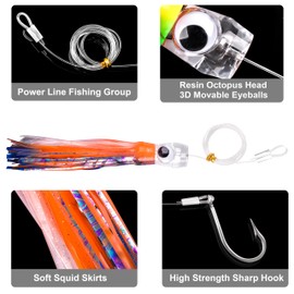 Saltwater Trolling Lures Big Game Octopus Squid Skirt Trolling Lure Deep Sea Fishing Lure with Rigged Hooks Multicolor for Marlin Tuna Mahi Dolphin Offshore Fishing,1Pack(2#-15cm)