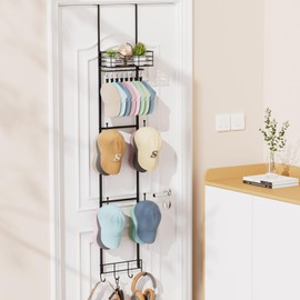 VITVITI Over the Door Hat Rack Organizer, 4 Tier Cowboy Baseball Cap Hat Rack for Door Wall Mounted, Metal Over Door Hanging Hat Organizer for Closet Bedroom, Black