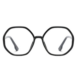 bullabulling Retro Polygon Reading Glasses For Women Blue Light Blocking Oversized Eyeglass Frames Large lens (black, 1.5)