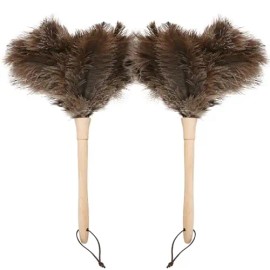Natural Ostrich Feather Duster 14.9 Inch Fluffy Mini Dusters with Plastic Handheld for Cleaning Car Keyboard OfficeColor: Natural-c-2pcs