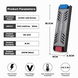 24V 200W LED Power Supply, BRIMETI LED Driver LED Transformer AC 120V to 24V DC 8.3A Low Voltage Switching Converter Constant Voltage Ultra Slim Adapter for Indoor LED Strip Light Cabinet Lights