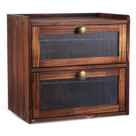 Cabilock Bread Box for Kitchen Countertop, Double Layer Corner BreadBox, Wooden Bread Storage Container, Large Capacity Breadbox Holder with Windows for Kitchen Counter, Panry Shelf