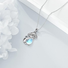 VONALA Teardrop Moss Agate/Turquoise/Moonstone/Larimar Mermaid/Fox/Cat Necklace Sterling Silver Pendant Necklace Jewellery Gifts for Women Girls, Sterling Silver