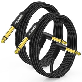 HOSONGIN Guitar Cable 10 feet 2 Pack - 1/4 Inch Electric Instrument Cable Bass AMP Cord for Electric Guitar, Bass Guitar, Electric Mandolin, Pro Audio - Black Nylon Braided, 24K Gold Plated Plug