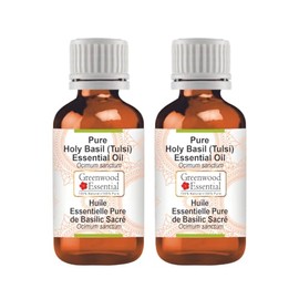 Greenwood Essential Pure Holy Basil (Tulsi) Essential Oil (Ocimum Sanctum) Steam Distilled (Pack of Two) 10ml X 2 (0.66 oz)