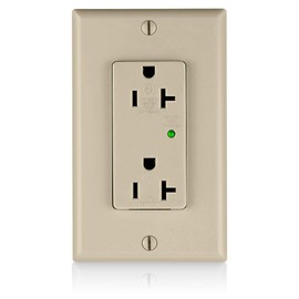 Leviton 20 Amp, 125 Volt, Decora Plus Duplex Surge Suppressor Receptacle, Straight Blade, Industrial Grade, Surge with Indicator Light, 5380-I, Ivory