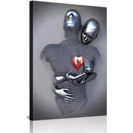 DLKAJFK 3D Romantic Lovers Metal Portrait Sculpture Abstract Poster, Love Kiss Picture Mural, Fashion Girl Sport Car Beauty Poster,Frameless (Picture-02,1Pcs-20x30cm)