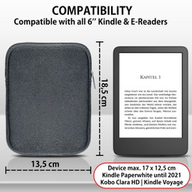 MyGadget Neoprene Sleeve Case for Tablet up to 6 Inches [16.5 x 12.5 cm ] - Protective Case for e.g. Kindle Paperwhite [up to 2021] | Kobo Clara HD - Grey