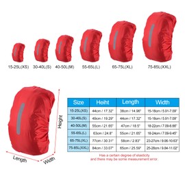 PATIKIL 55-65L Waterproof Backpack Rain Cover, Non-Slip Backpack Cover with Vertical Reflective Strap Stay Dry for Hiking, Camping, Hunting, L, Red