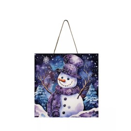 Twisted R Design Purple Snowman Christmas Ornament, Wood Mini Sign
