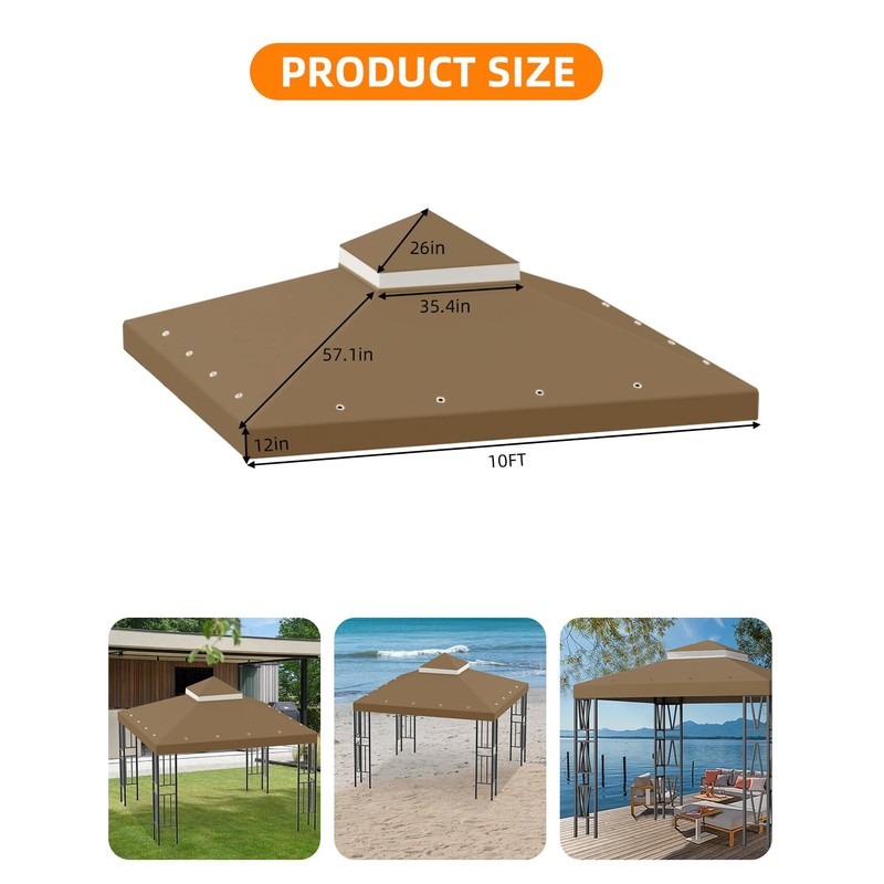 10x10FT Gazebo Replacement Canopy Top Cover, Double Tiered Gazebo Cover