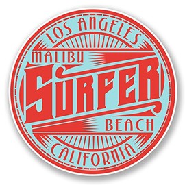 2 x 10cm Malibu Los Angeles USA Vinyl Sticker Travel Luggage Surf Surfer #6005 (10cm x 10cm)