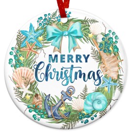 PALORIX 2024 Christmas Ornament Gifts, Beach Decor Gifts for Women, Friend, Christmas Tree Decorations Indoor for Home, Ocean Beach Themed House Decor, Gift Ideas for Family Ceramic Hanging Ornament