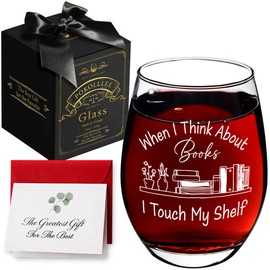 When I Think About Books I Touch My Shelf Wine Glass, Funny Gifts for Book Club, Unique Wine Glass Gifts for Readers, Book Lover Wine Glass Birthday Gifts, Christmas Gift for Book Lover