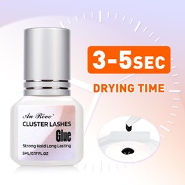 Cluster Lash Glue Black, 3-5 Sec Drying Time Individual Lash Sensitive Glue 3-4 Weeks Long Lasting Waterproof Self Application 5ml