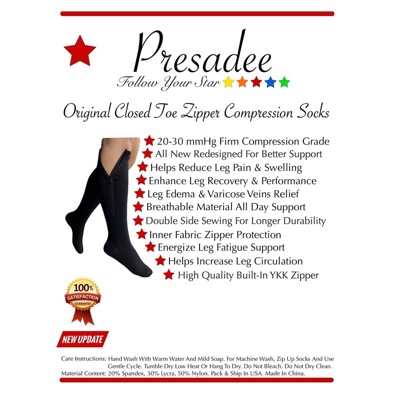 (S/M, Black) - Presadee Original Closed Toe 20-30 mmHg YKK
