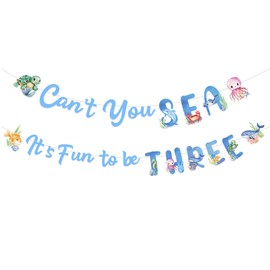 SHADOAMP Ocean Birthday Party Decorations Boy, Under The Sea 3rd Birthday Decorations It’s Fun to Be Three Banner Garland DIY Craft for Under The Sea 3rd Year Old Birthday Party Decorations