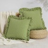 HunnmingRe 2 Pack Green White Striped Ruffle Throw Pillow Covers
