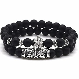 Jocalio Lion&Son, Buddha Bracelet with Obsidian Onyx Beads for Men and Women, Vintage Fashion Gemstone Bracelet, Alloy