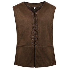 Frawirshau Pirate Vest for Men - Renaissance Costume Medieval 18th Century Waistcoat - Deep Brown Size S