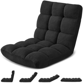 Avocahom Folding Floor Gaming Chair, 14-Position Adjustable Backrest, Skin-Friendly Flannel & Aluminum Alloy Frame, Ideal for Reading, Gaming, Sleeping, Black