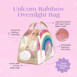 Glimmer Wish Unicorn Rainbow Overnight Bag with Detachable Strap, Large Duffel Bag for Girls, Weekender Bag for Teens, Carry-On Travel Bag, 20 x 9 x 13 in