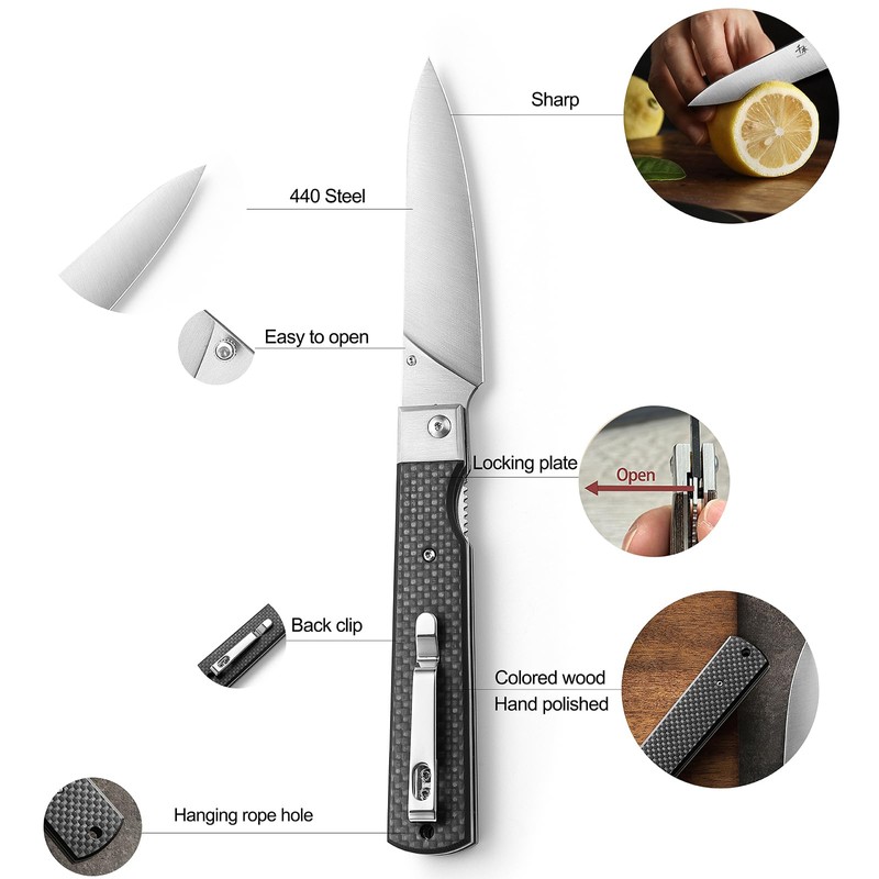 SENBON 440 Stainless Steel Super Sharp Pocket Folding Chef Knife