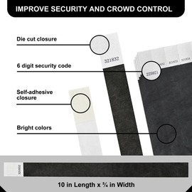 L LIKED 100 Pcs 1.9x25 cm Wrist Bands, Black Paper Wristbands for Events, Waterproof Tamper-Proof Event Bracelets for Concerts, Parties, Festivals