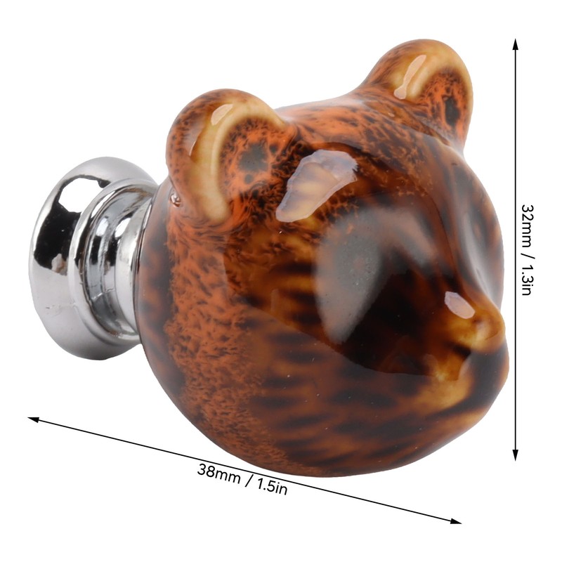 6PCS Bear Door Knob Orange Zinc Alloy Ceramic Decorative Bear
