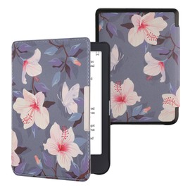 kwmobile Flip Case Compatible with Tolino Shine 3 Case - eReader Case - White Pink Fuchsia Flowers White Pink Purple