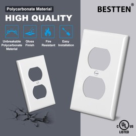 BESTTEN 20 Pack 1-Gang Duplex Wall Plate, Standard Size, Unbreakable Polycarbonate Receptacle Outlet Cover and Switch Cover, UL Listed, White