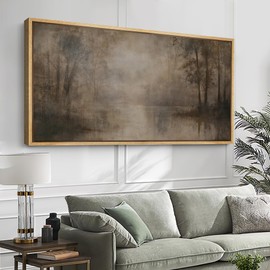 SIGNFORD Extra Large Framed Canvas Print Wall Art Foggy Forest Lake Moody Misty Landscape Illustrations Modern Art Calm Warm for Living Room, Bedroom, Office - 60"x30"