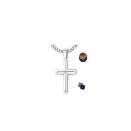 Fansilver 925 Sterling Silver Cross Pendant Necklace Diamond-Cut Cuban Link Chain Necklace Highly Polished Beveled Edge Cross Chain Necklace Silver Cross Necklace for Men Women 24 Inches