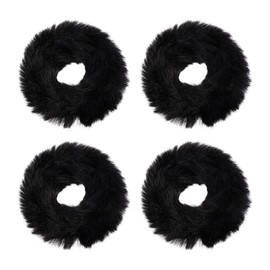 FOMIYES 4pcs Autumn Winter Hair Tie Black Pom Poms Fuzzy Hair Ties Furry Hair Scrunchies Elasticity Miss