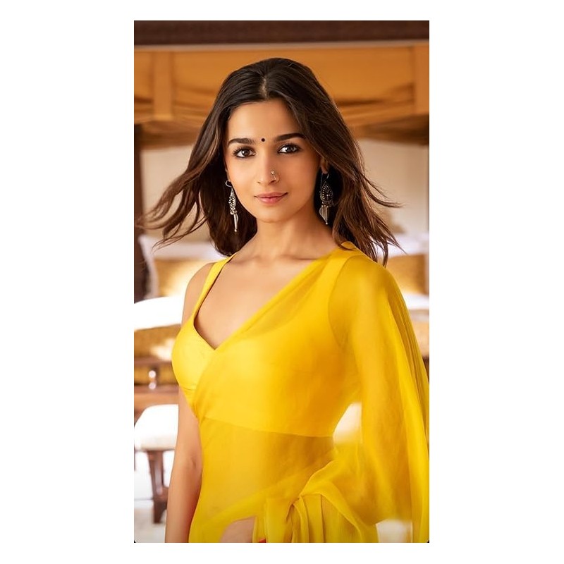 Accessorize Kingdom Women's Plain Pure Georgette Saree With Unstitched Blouse