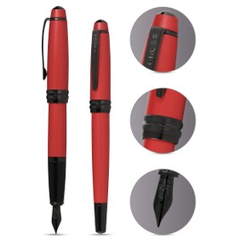 Cross Bailey Matte Red Lacquer Fountain Pen with polished black PVD appointments, Extra Fine Nib
