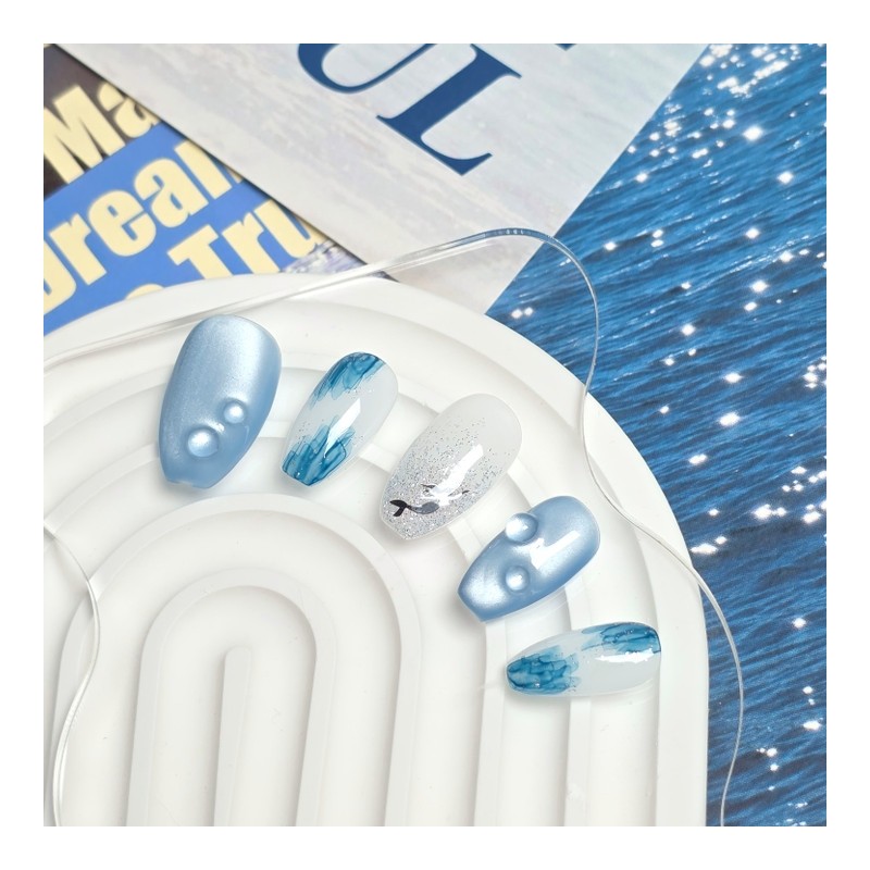 Deep Blue Mermaid Nail Tips - Short Oval / 딥