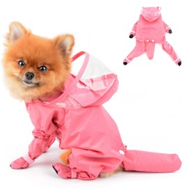 PAIDEFUL Small Dog Full Body Coverage Raincoat Solid Four-Leg Onesie Rain Jacket Waterproof Hoodie Puppy Clothes Button Lightweight Cats Costume, Pink, M