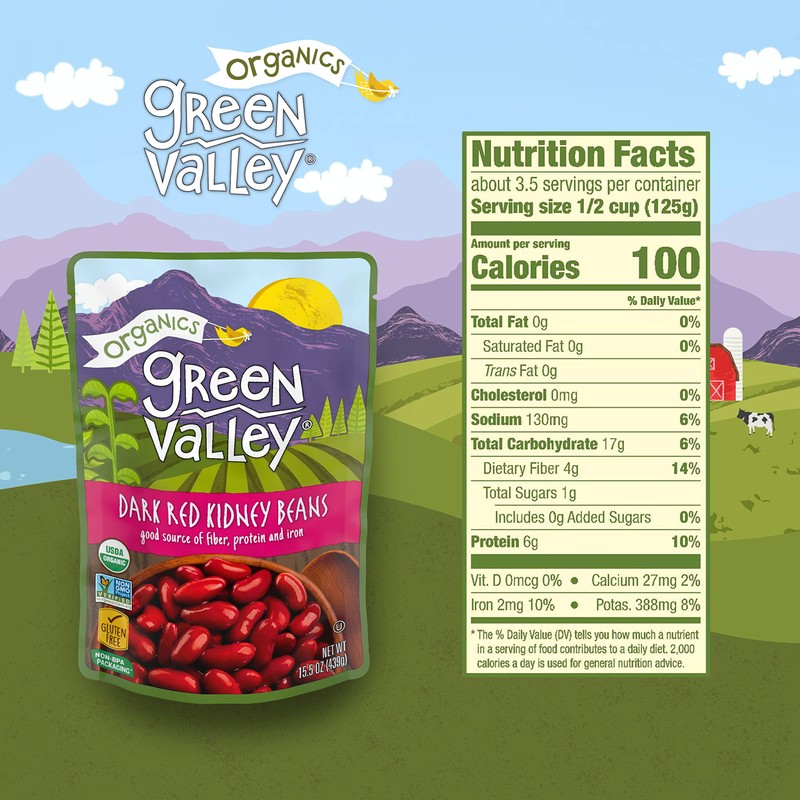 Green Valley Organics Dark Red Kidney Bean Pouch, 15 Ounce