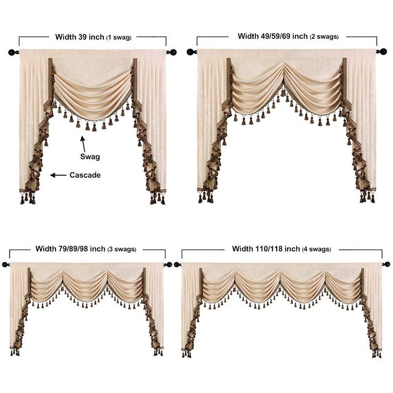 ELKCA Beige Chenille Window Curtains Valance for Living Room Waterfall