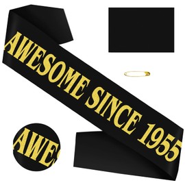 Awesome Since 1955 Sash - Black Gold 70th Birthday Sash and 70th Anniversary Sash, Cheers to 70 Years Sash Decorations for 70th Birthday and Anniversary Party Supplies, Sign, Ideas(35.4x3.74 inch)