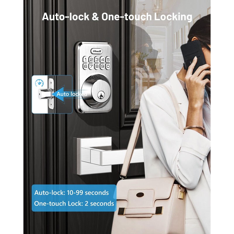 Zowill Keyless Entry Door Lock with 2 Lever Handles, Electronic