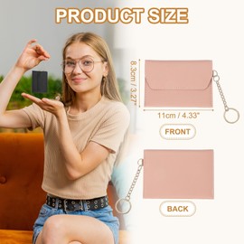 sourcing map Leather Credit Card Holder, Slim Pocket Wallet for Women for Men with Detachable Keychain, Multi-Functional Dual-snap Card Organizer for ID & Cards(Pink)
