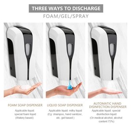 Touchless Automatic Soap Dispenser, Wash Hand Sanitizer Machine,1000ml Wall Mounted, Adjustable Volume, AA Battery Power, for Hotel, School, Office, Home, Restaurants (Liquid/Gel Type)