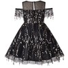 Sunny Fashion Girls Dress Black Tassel Sparkle Sequin Off Shoulder