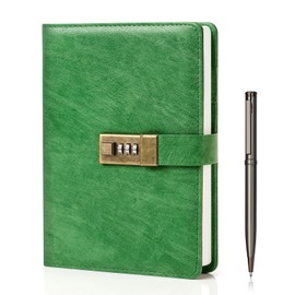 WEMATE Diary with Lock, A5 Journal with Lock 240 Pages, Locking Journal with Pen & Gift Box, Lockable Diary Planner Organizer for Men and Women, 8.6x5.8in (Grass Green)