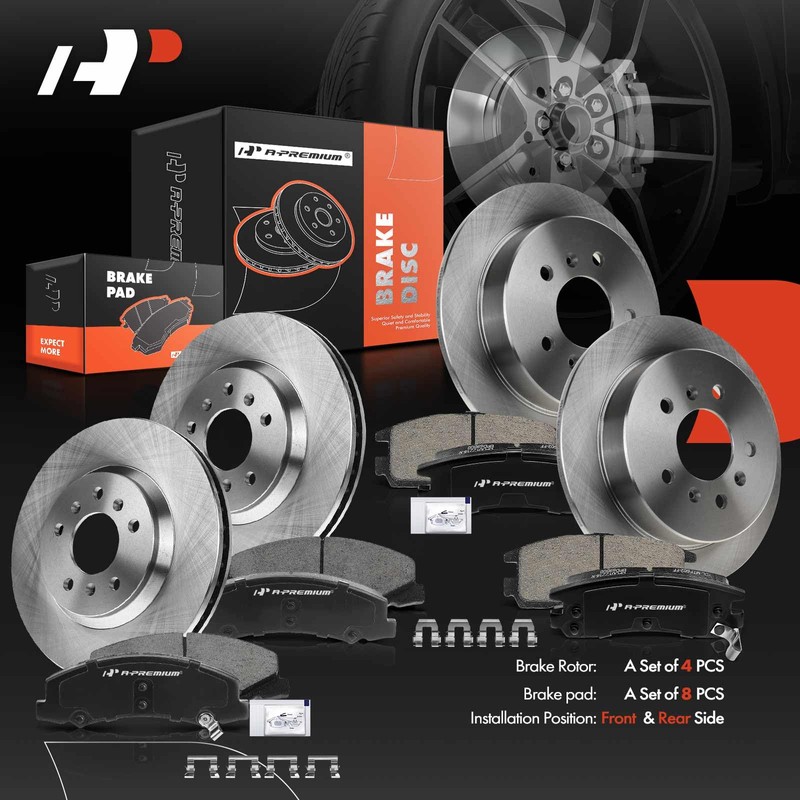 A-Premium Front Vented & Rear Solid Disc Brake Rotors +