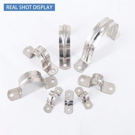 YOFASEN Pipe Clamps - 304 Stainless Steel Pipe Straps Saddle Clip Pipe Strap Clips Fastener Two Hole Tube Strap Tension Clips, Package3, Silver